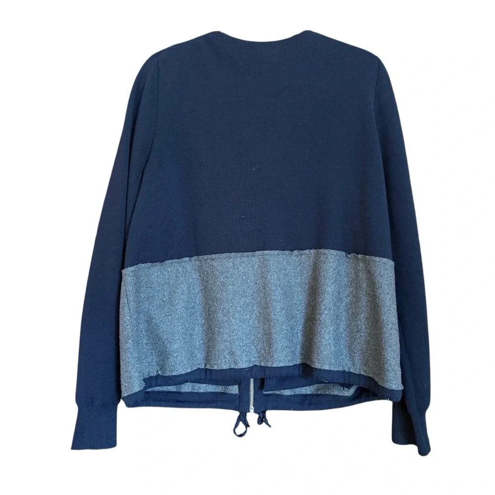 J.Crew Navy Gray Merino Wool Zip Front Colorblock Sweater Jacket Size L